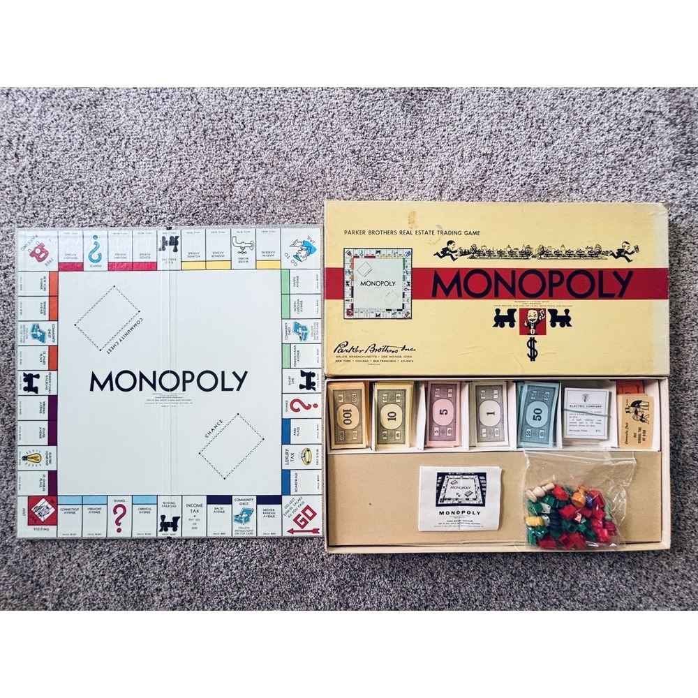 Vintage 1946 -1954 MONOPOLY Yellow Board Game Parker Brothers Complete